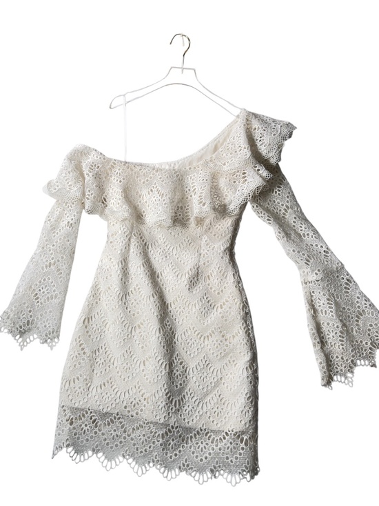 Nicholas One Shoulder Dress White Embroidered Eyelet Long Sleeves Polyester - Picture 1 of 16